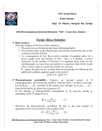 Fermi- Dirac Statistics