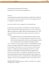 The Work of Hans Aarsleff: a Brief Introduction Knud Haakonssen (E-Mail: K.Haakonssen@Gmail.Com)