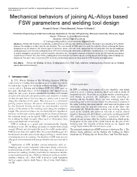 Mechanical Behaviors of Joining AL-Alloys Based FSW Parameters and Welding Tool Design Ahmed El-Keran1, Rania Mostafa2, Reham Al-Mahdy3*