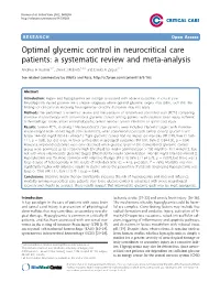 Optimal Glycemic Control in Neurocritical Care Patients: a Systematic Review and Meta-Analysis Andreas H Kramer1,2*, Derek J Roberts1,3,4 and David a Zygun1,2,3