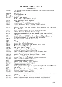 Page 1 JB PENDRY - CV & PUBLICATION LIST