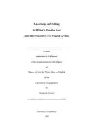 Knowledge and Falling in Milton's Paradise Lost and Imre Madach's