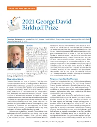 2021 George David Birkhoff Prize