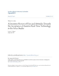 A Literature Review of Uses and Attitudes Towards the Acceptance of Assistive Real-Time Technology in the Voice Studio Jeanine F