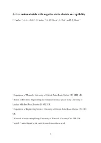 Active Metamaterials with Negative Static Electric Susceptibility
