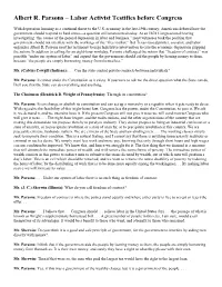 Albert R. Parsons – Labor Activist Testifies Before Congress