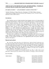 Check-List of Eumeninae Wasps (Hymenoptera: Vespidae) Collected in Lithuania Using Trap-Nests
