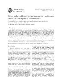 Frontal Stroke: Problem Solving, Decision Making, Impulsiveness