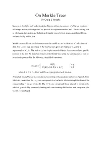 "On Merkle Trees", Dr Craig S Wright