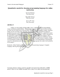 Quantitative Model for Choosing Programming Language for Online Instruction