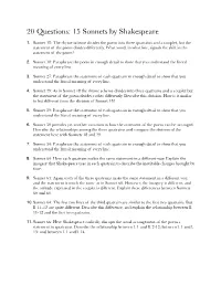 20 Questions: 15 Sonnets by Shakespeare