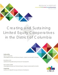 Creating and Sustaining Limited Equity Cooperatives in the District of Columbia