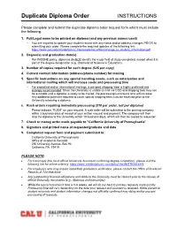 Duplicate Diploma Order Form