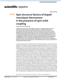 Spin Structure Factors of Doped Monolayer Germanene in the Presence of Spin-Orbit Coupling