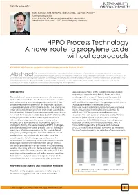 HPPO Process Technology a Novel Route to Propylene Oxide Without Coproducts