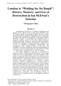 London Is “Waiting for Its Bomb”: History, Memory, and Fear of Destruction in Ian Mcewan’S Saturday