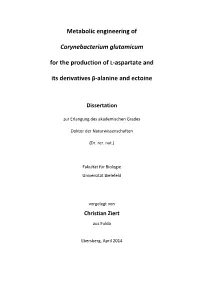 Metabolic Engineering of Corynebacterium Glutamicum for Production of the Chemical Chaperone Ectoine