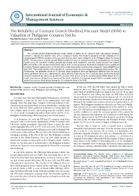 The Reliability of Constant Growth Dividend Discount Model (DDM)