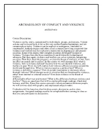 Archaeology of Conflict and Violence Anth P-430