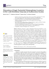 Association of Single Nucleotide Polymorphisms Located in LOXL1 with Exfoliation Glaucoma in Southwestern Sweden