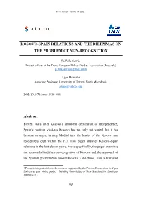 Kosovo-Spain Relations and the Dilemmas on the Problem of Non-Recognition