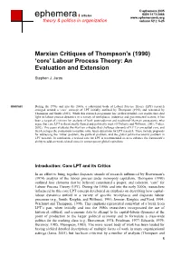 Labour Process Theory: an Evaluation and Extension