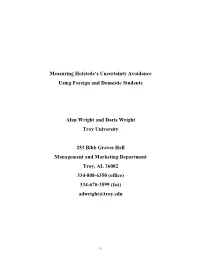 Measuring Hofstede's Uncertainty Avoidance Using Foreign And