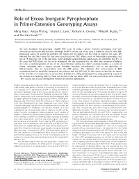 Role of Excess Inorganic Pyrophosphate in Primer-Extension Genotyping Assays