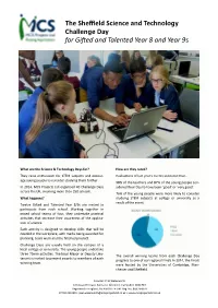 The Sheffield Science and Technology Challenge Day for Gifted and Talented Year 8 and Year 9S