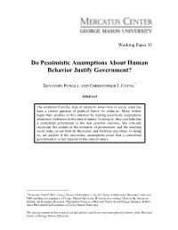 Do Pessimistic Assumptions About Human Behavior in the State of Nature Prove Government Is Superior to Anarchy