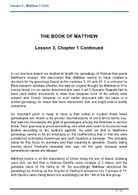 Lesson 3 - Matthew 1 Cont