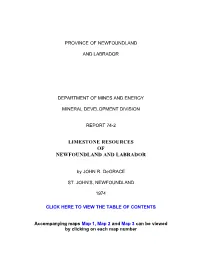 Limestone Resources of Newfoundland and Labrador