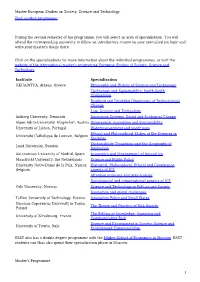 Master European Studies on Society, Science and Technology Find Another Programme