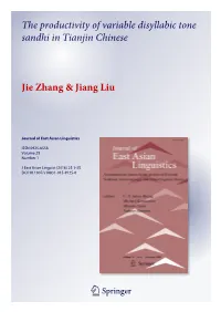The Productivity of Variable Disyllabic Tone Sandhi in Tianjin Chinese Jie