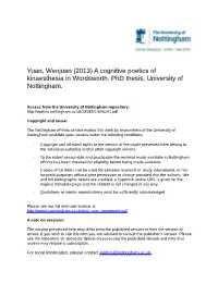 A Cognitive Poetics of Kinaesthesia in Wordsworth. Phd Thesis, University of Nottingham