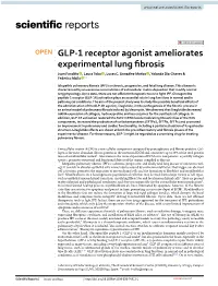 GLP-1 Receptor Agonist Ameliorates Experimental Lung Fibrosis