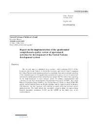 Report on the Implementation of the Quadrennial Comprehensive Policy Review of Operational Activities for Development of the United Nations Development System