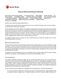 Duty to Defend and Duty to Indemnify