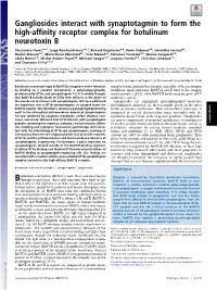 Gangliosides Interact with Synaptotagmin to Form the High-Affinity Receptor Complex for Botulinum Neurotoxin B