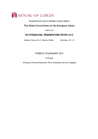 Revised Transcript of Evidence Taken Before the Select Committee on The