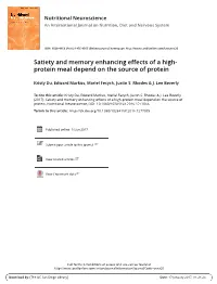 Satiety and Memory Enhancing Effects of a High-Protein Meal Depend on the Source of Protein, Nutritional Neuroscience, DOI: 10.1080/1028415X.2016.1277055