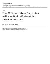 Labour, Politics, and Their Unification at the Lakehead, 1944-1963