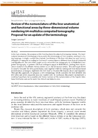 Review of the Nomenclature of the Liver Anatomical and Functional Areas by Three-Dimensional Volume Rendering 64-Multislice Computed Tomography
