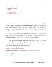 Topic: Absorption of Water B.Sc. Botany ( Sub.) II Group: C Dr