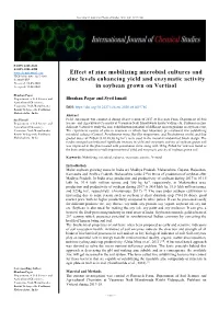 Effect of Zinc Mobilizing Microbial Cultures and Zinc Levels Enhancing Yield and Enzymatic Activity in Soybean Grown on Vertisol