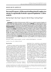Increased Frequency of Micronuclei in Binucleated Lymphocytes Among Occupationally Pesticide-Exposed Populations: a Meta- Analysis