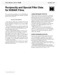 Reciprocity and Special Filter Data for KODAK Films