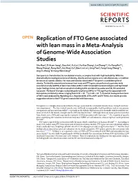 Replication of FTO Gene Associated with Lean Mass in a Meta