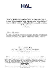 Acari: Mesostigmata) from Ukraine with Description of Adults of Halodarcia Carabidophila Evans and Fain, 1995 (Halolaelapidae) V.A