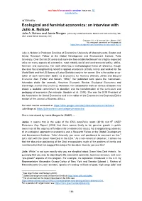 Ecological and Feminist Economics: an Interview with Julie A. Nelson Julie A
